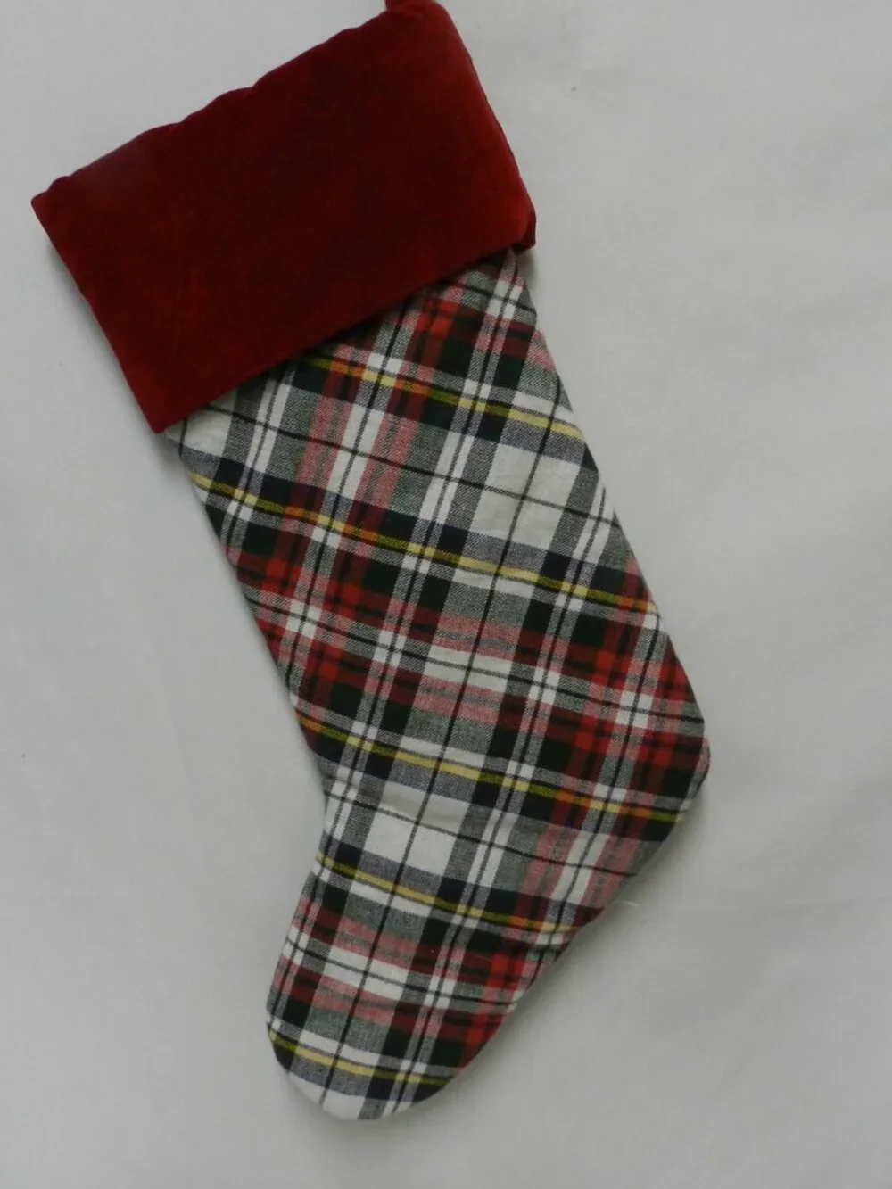 Pottery Barn Embroidered Kyle Christmas Stocking red Velvet Tartan plaid